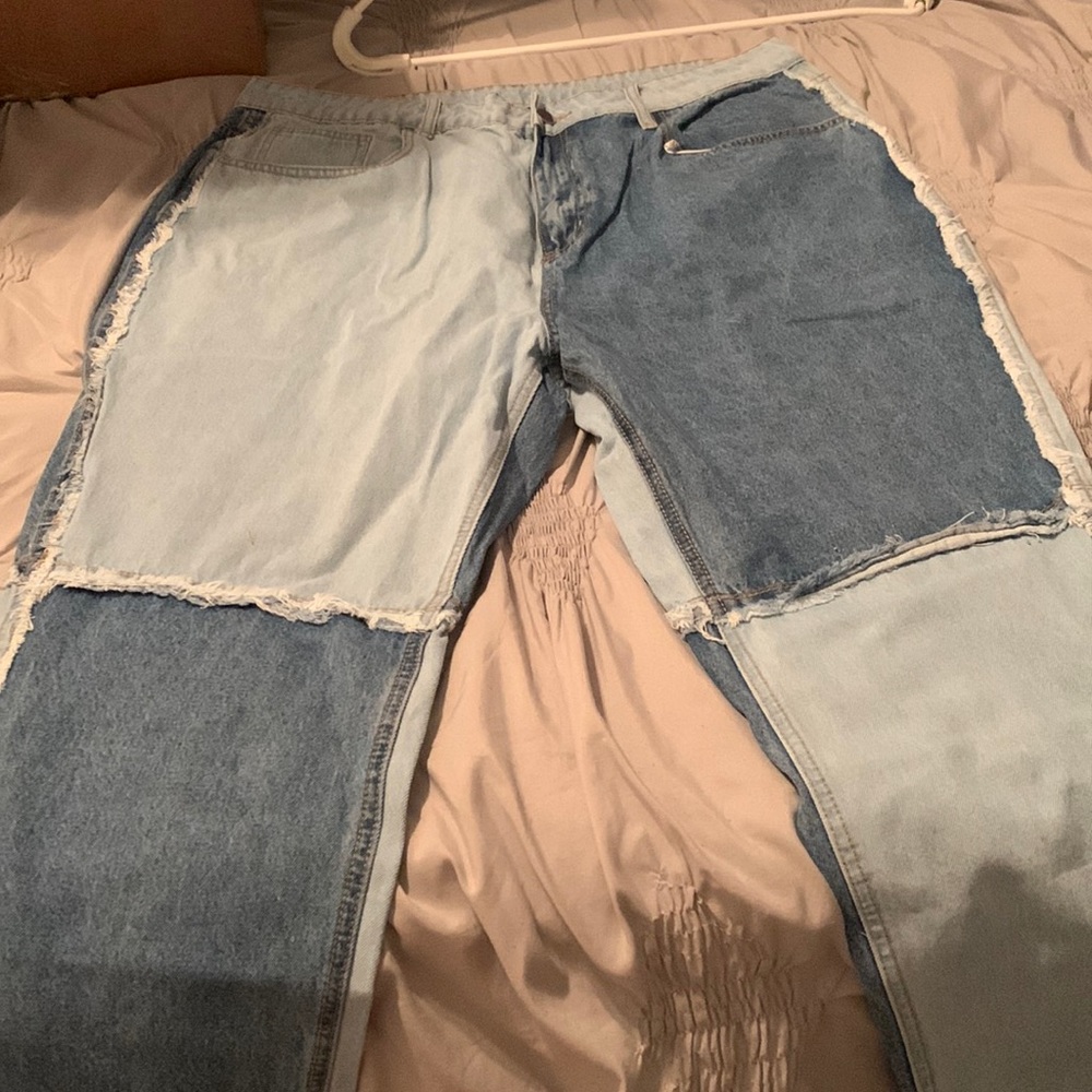 Color block denim jeans